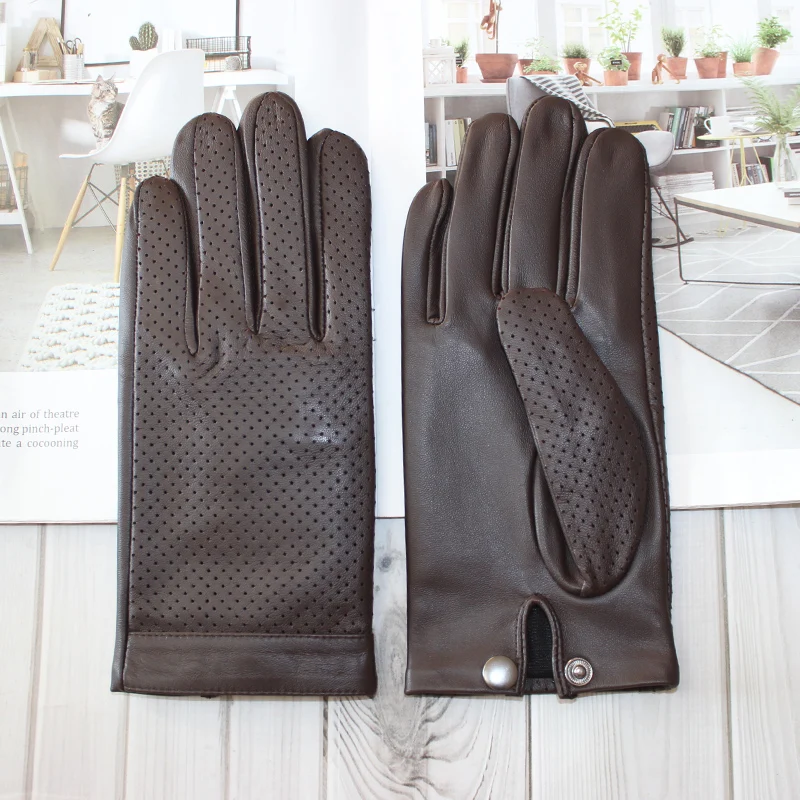 High-end new products fashion men's sheepskin gloves touch screen mesh breathable thin silk riding leather gloves autumn