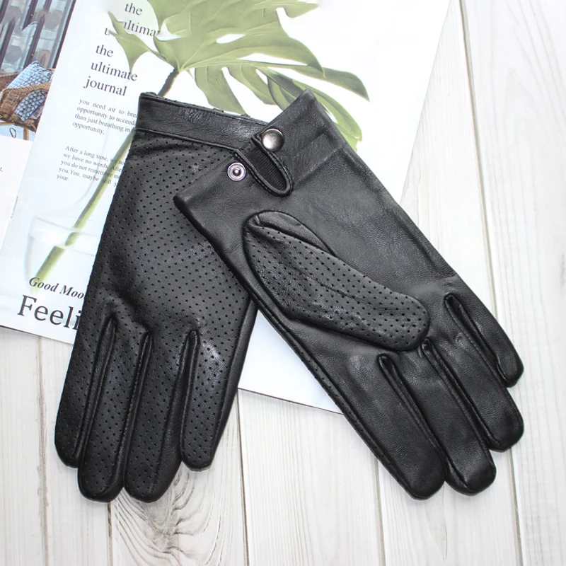 High-end new products fashion men's sheepskin gloves touch screen mesh breathable thin silk riding leather gloves autumn