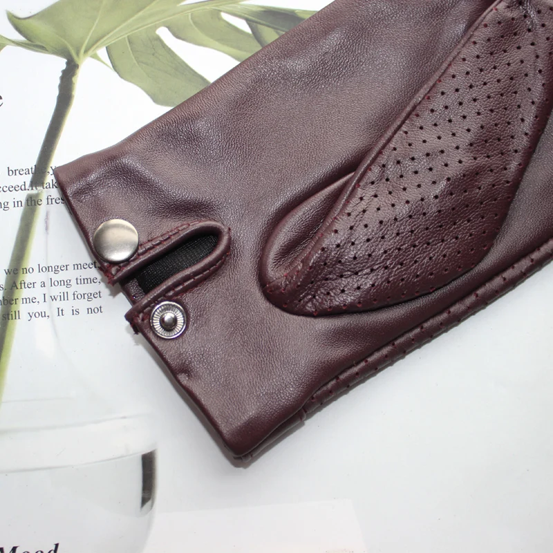 High-end new products fashion men's sheepskin gloves touch screen mesh breathable thin silk riding leather gloves autumn