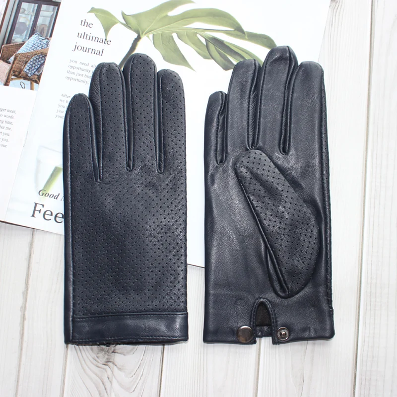 High-end new products fashion men's sheepskin gloves touch screen mesh breathable thin silk riding leather gloves autumn