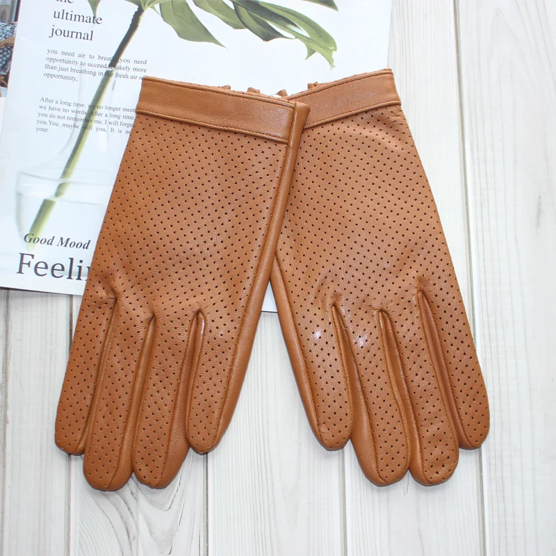 High-end new products fashion men's sheepskin gloves touch screen mesh breathable thin silk riding leather gloves autumn