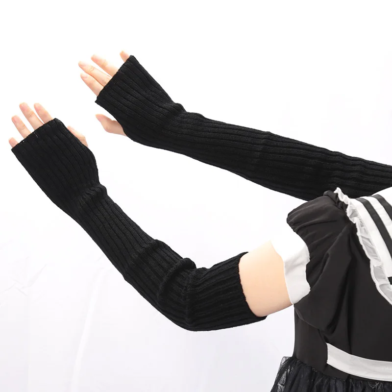 1Pair Women Long Fingerless Gloves Soft Female Kawaii Mitten Winter Warmer Knitted Arm Sleeve Girls Punk Gothic Gloves