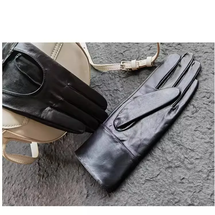 Women's Sping Autumn Natural Sheepskin Leather Glove Female Genuine Leather Motorcycle  Driving Glove R3267