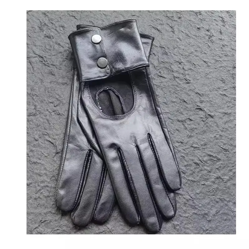 Women's Sping Autumn Natural Sheepskin Leather Glove Female Genuine Leather Motorcycle  Driving Glove R3267