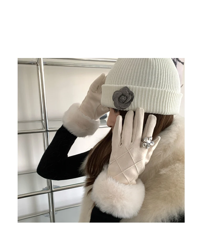Faux Fur Lined Gloves For Women Winter Touch Screen Glove With Thickened Fleece And Warm Fingertip