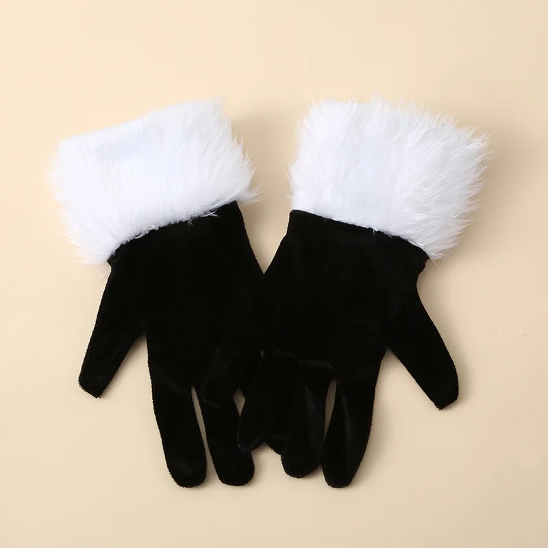 Women Cosplay Gold Velvet Christmas Gloves Stage Performance Prom Party Red Plush Wrist Fashion Personality