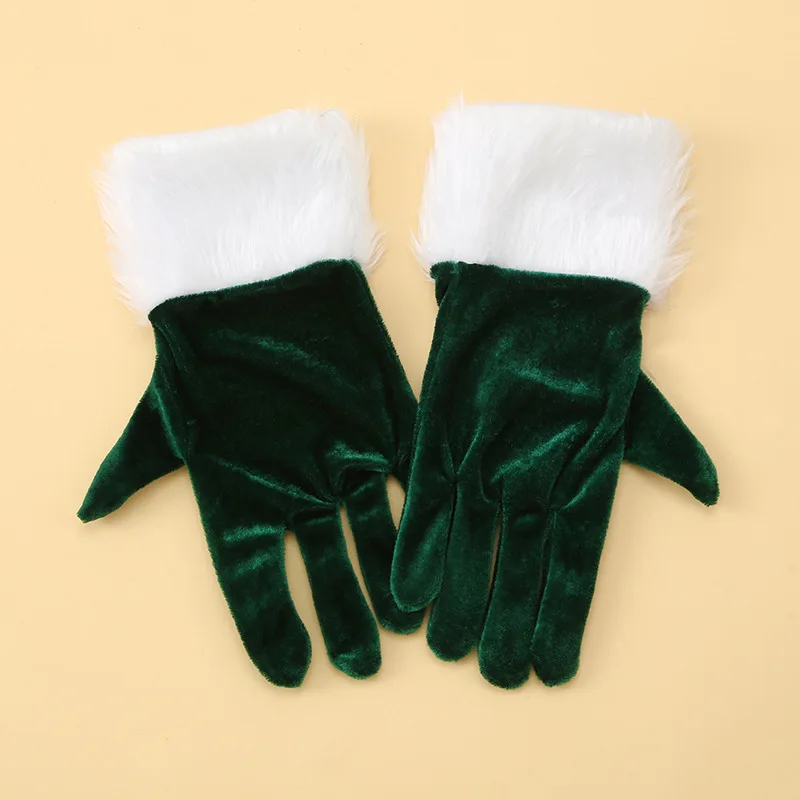 Women Cosplay Gold Velvet Christmas Gloves Stage Performance Prom Party Red Plush Wrist Fashion Personality
