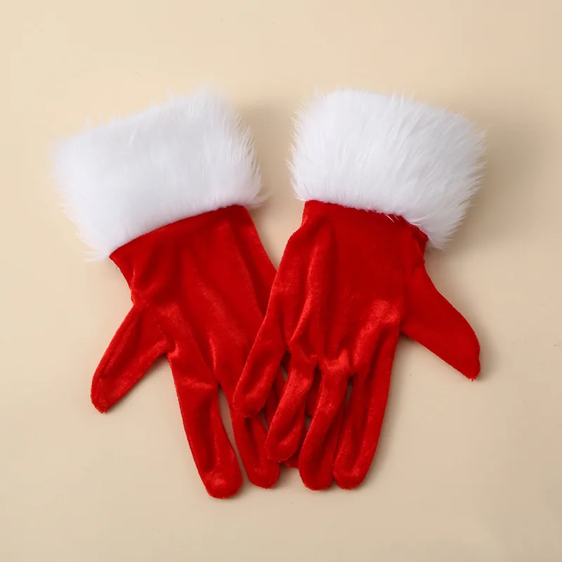 Women Cosplay Gold Velvet Christmas Gloves Stage Performance Prom Party Red Plush Wrist Fashion Personality