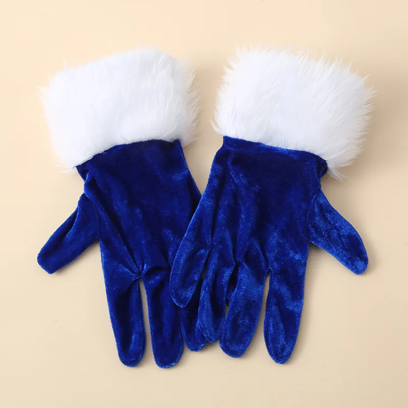 Women Cosplay Gold Velvet Christmas Gloves Stage Performance Prom Party Red Plush Wrist Fashion Personality