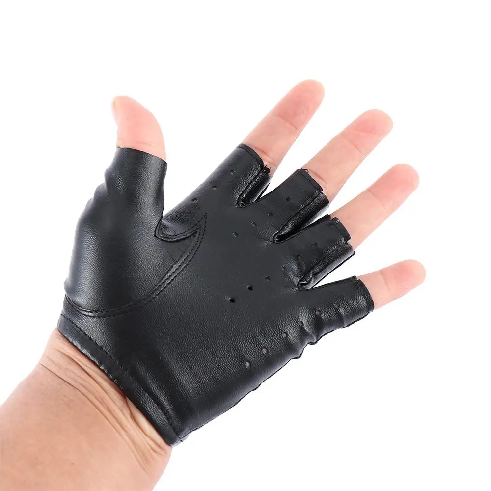 Fashion Black Fingerless Gloves Hot Half Finger Driving Gloves PU Leather