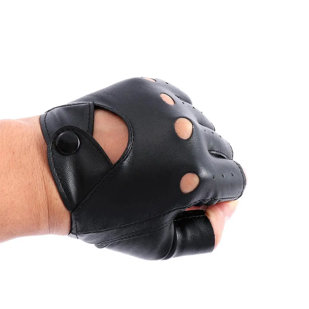 Fashion Black Fingerless Gloves Hot Half Finger Driving Gloves PU Leather