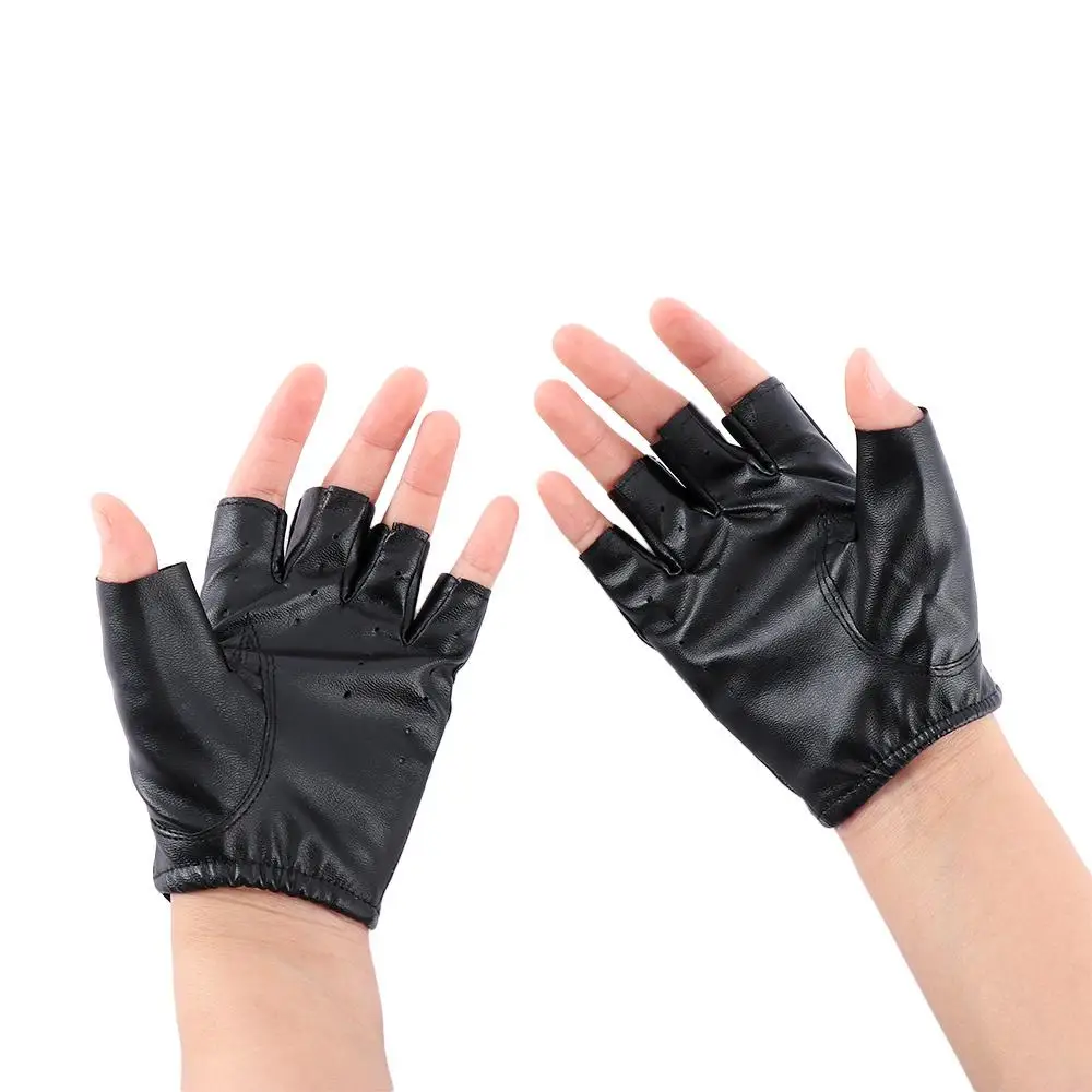 Fashion Black Fingerless Gloves Hot Half Finger Driving Gloves PU Leather