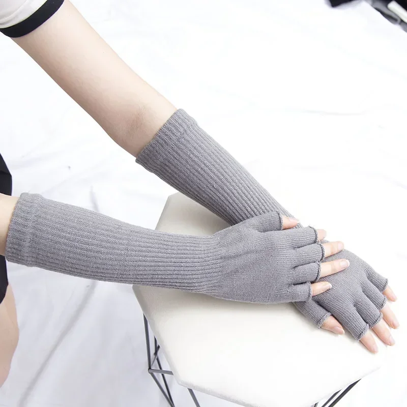 Women Knitted Long Half Finger Gloves Fingerless Gloves for Men Autumn Winter Elastic Warm Workout Cycling Accessories