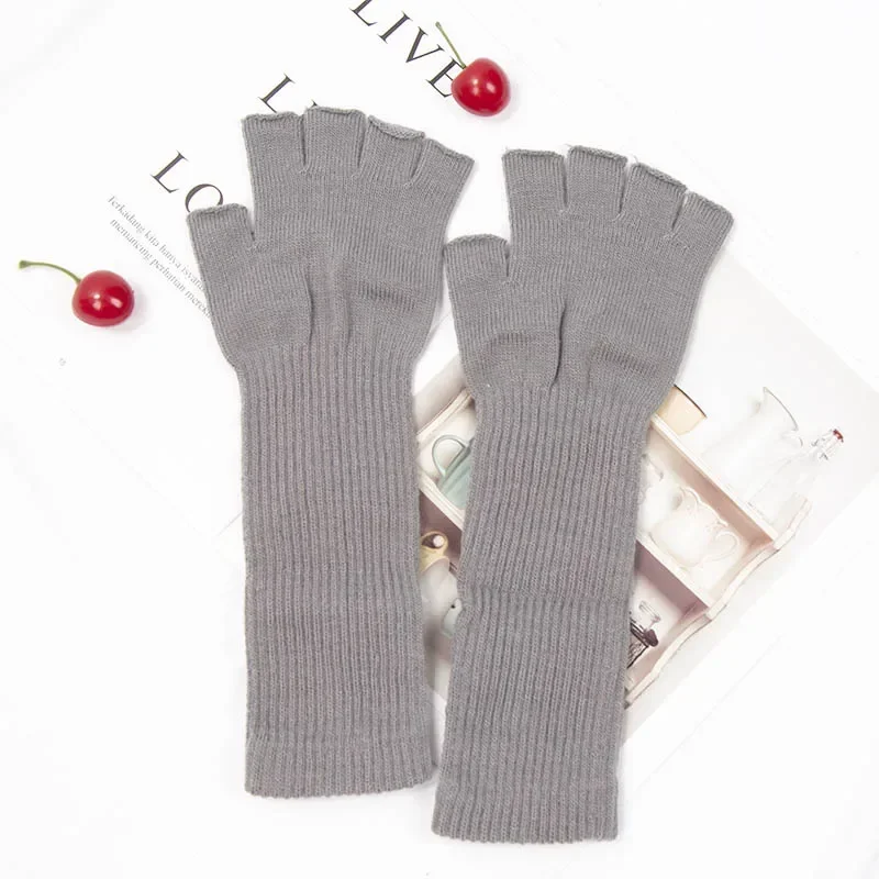 Women Knitted Long Half Finger Gloves Fingerless Gloves for Men Autumn Winter Elastic Warm Workout Cycling Accessories