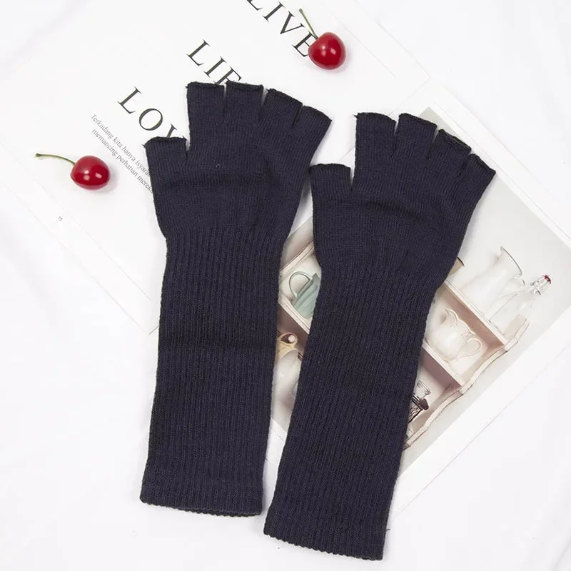 Women Knitted Long Half Finger Gloves Fingerless Gloves for Men Autumn Winter Elastic Warm Workout Cycling Accessories