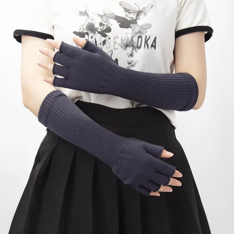 Women Knitted Long Half Finger Gloves Fingerless Gloves for Men Autumn Winter Elastic Warm Workout Cycling Accessories