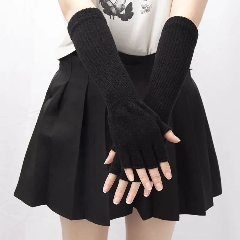 Women Knitted Long Half Finger Gloves Fingerless Gloves for Men Autumn Winter Elastic Warm Workout Cycling Accessories