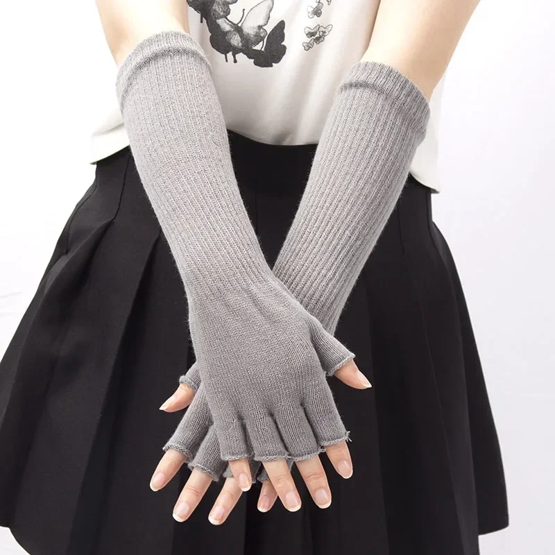 Women Knitted Long Half Finger Gloves Fingerless Gloves for Men Autumn Winter Elastic Warm Workout Cycling Accessories