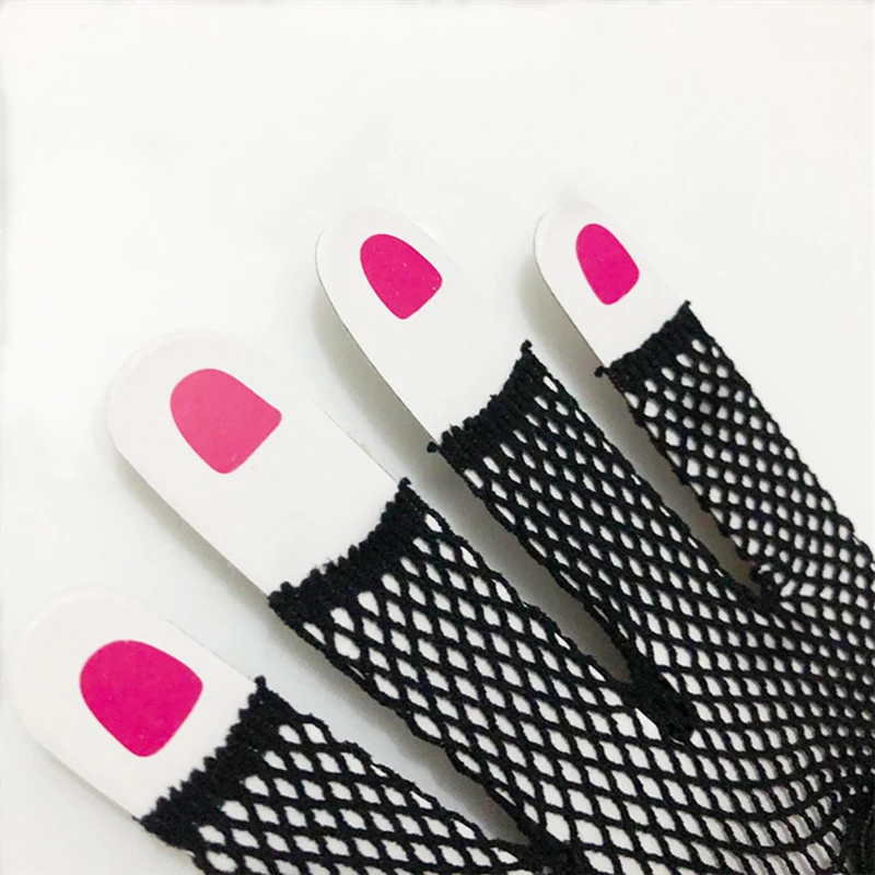 Women Sexy Black Long Fishing Net Mesh Half Finger Lacing Gloves Retro Party Prom Dress Decoration Metal Punk Style Pole Dance