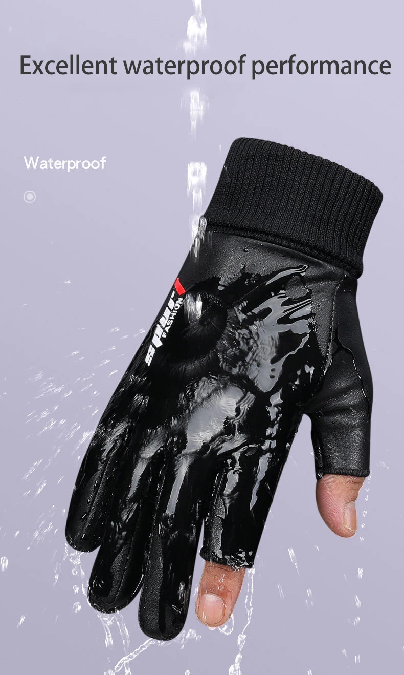 Men's Gloves Cycling Autumn Winter Two-Finger Cut Velvet Warm Non-Slip Male Waterproof Sports Touchscreen Hiking Fishing Gloves