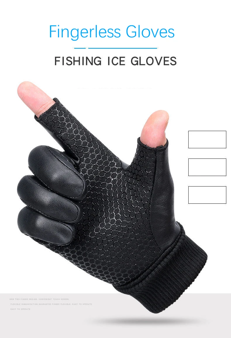Men's Gloves Cycling Autumn Winter Two-Finger Cut Velvet Warm Non-Slip Male Waterproof Sports Touchscreen Hiking Fishing Gloves