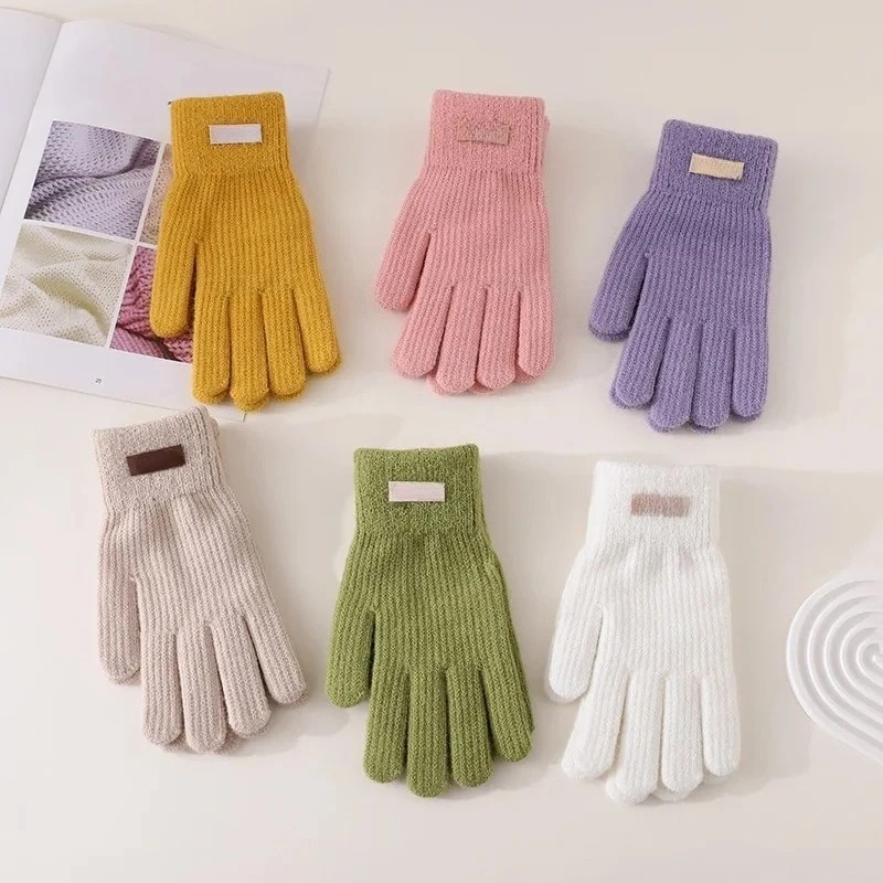 AA Gloves Autumn WinterTouch Screen Gloves Skiing Riding Work Full Finger Mittens Solid Color Warm Knitted Gloves Sport Cycling