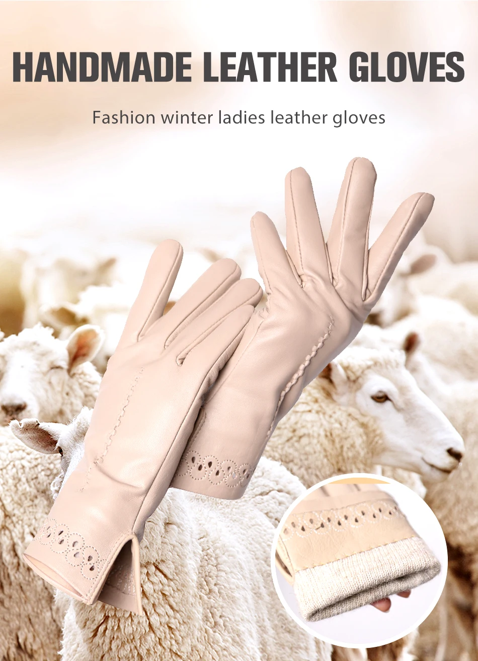 Good Quality High-End Fashion Women's Gloves Sheepskin Keep Warm Comfortable Winter Gloves Hollow Design 2024