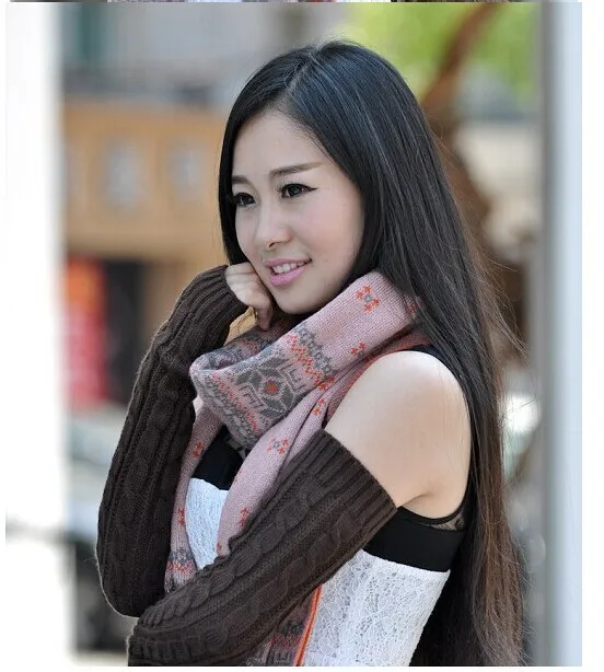 Women Knitted Gloves Winter Long Arm Warmers Cover Sleeves Fingerless Half Finger Mittens Solid Soft Gloves Wool Twisting Cuffs