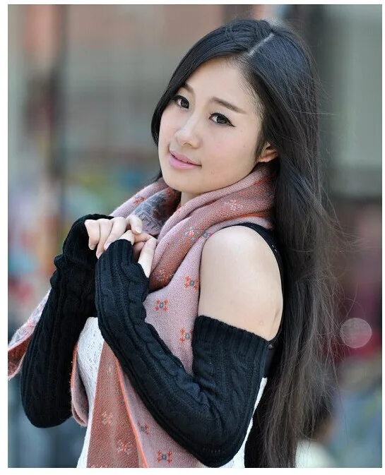 Women Knitted Gloves Winter Long Arm Warmers Cover Sleeves Fingerless Half Finger Mittens Solid Soft Gloves Wool Twisting Cuffs