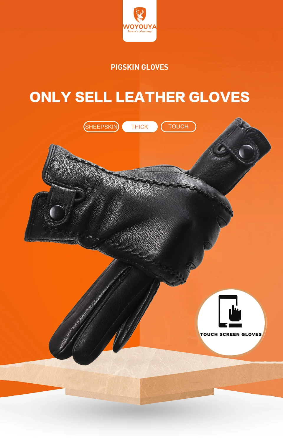 Fashion Sheepskin Sensitive Touch Gloves Black Women's Leather Gloves, Keep Warm Winter Gloves for Touch Screens-2265