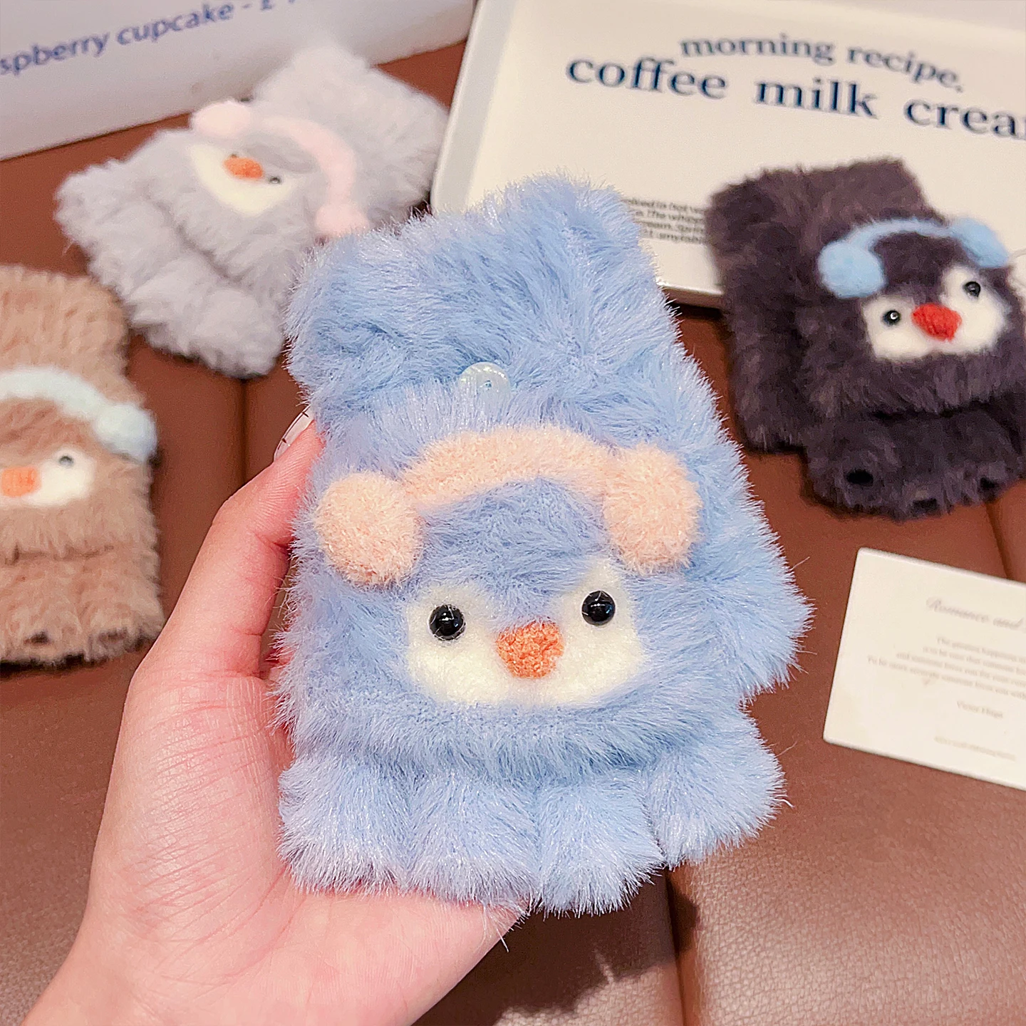 Cute Cartoon Animal Plush Flip Gloves Faux Mink Fur Convertible Half Finger Mittens Soft Warm Winter Gloves For Girls Boy Daily