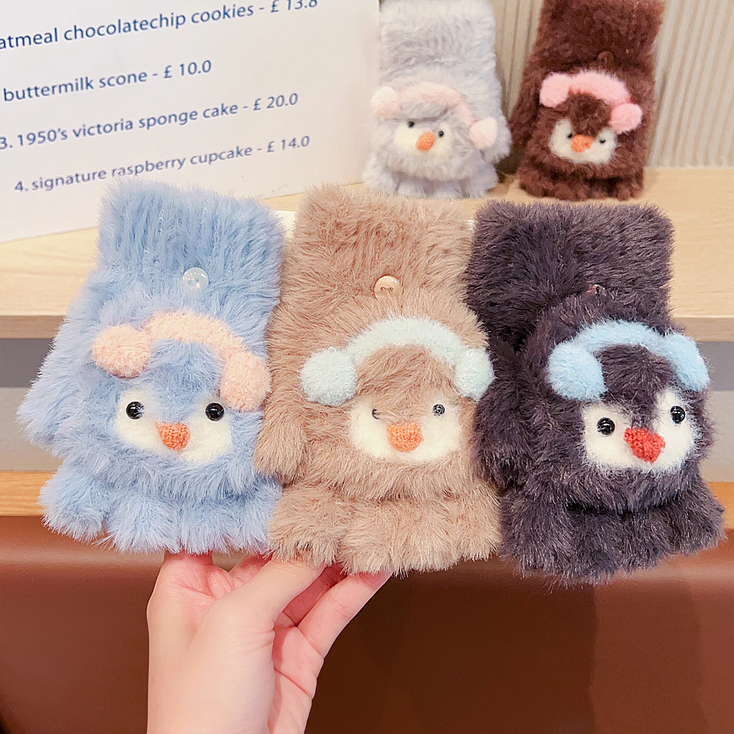 Cute Cartoon Animal Plush Flip Gloves Faux Mink Fur Convertible Half Finger Mittens Soft Warm Winter Gloves For Girls Boy Daily