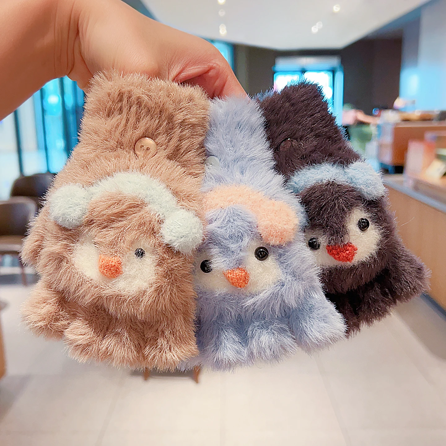 Cute Cartoon Animal Plush Flip Gloves Faux Mink Fur Convertible Half Finger Mittens Soft Warm Winter Gloves For Girls Boy Daily