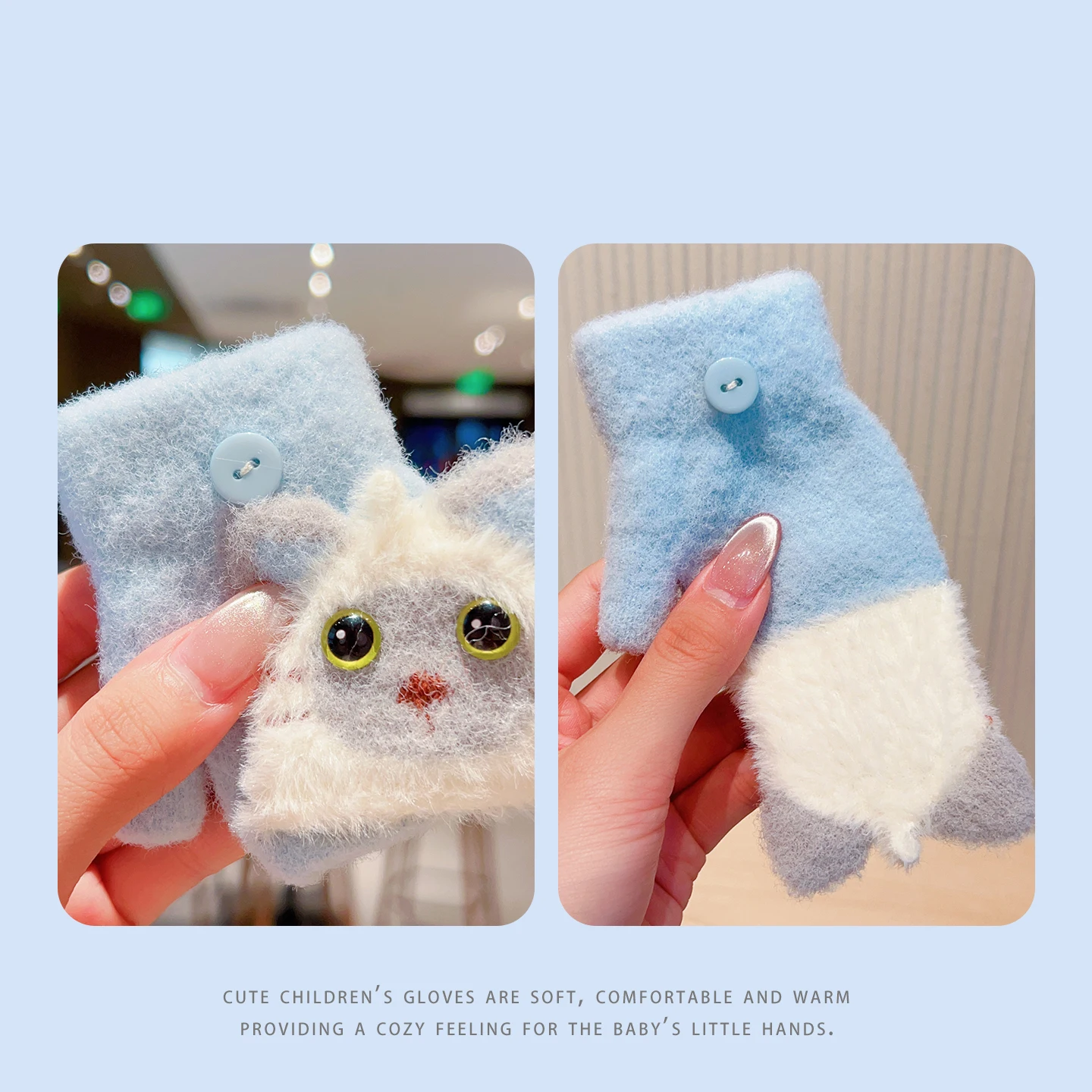 0-3Y Korean Fashion Cartoon Cat Flip Half Finger Gloves For Girls Winter Warm Plush Convertible Mittens Baby Kids Thermal Gloves