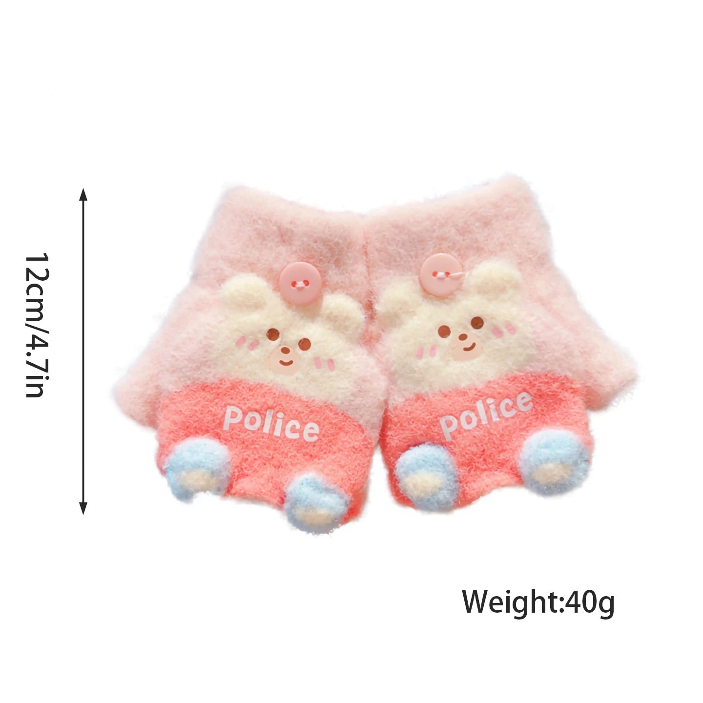 0-3Y Korean Fashion Cartoon Cat Flip Half Finger Gloves For Girls Winter Warm Plush Convertible Mittens Baby Kids Thermal Gloves