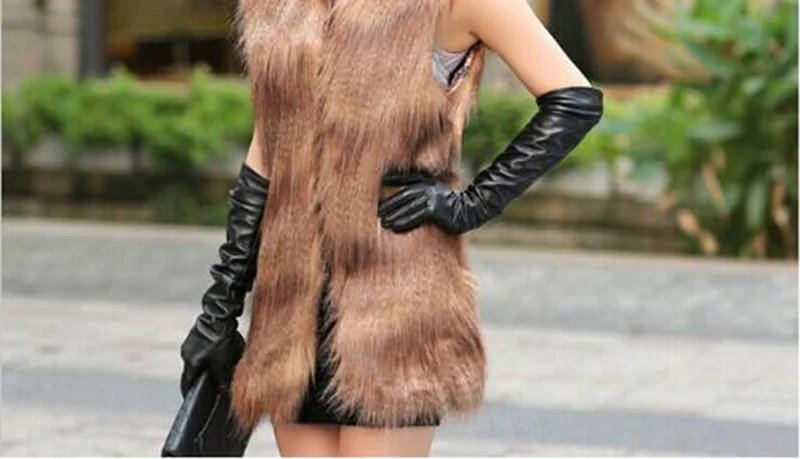 Lady Fashion High Quality PU Leather Winter Gloves Women Warm Cute Mittens Female Long Style Elbow Gloves G203