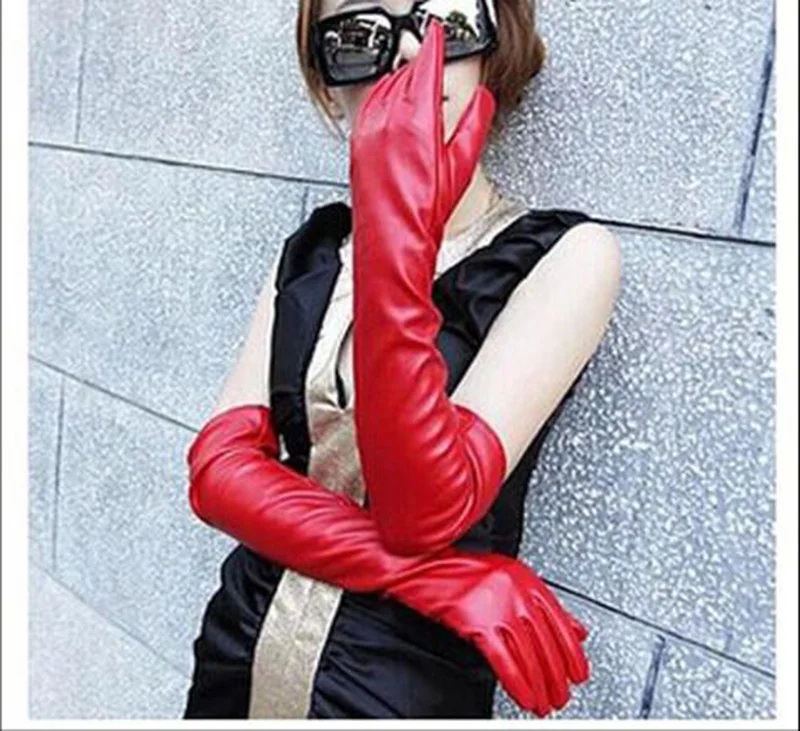 Lady Fashion High Quality PU Leather Winter Gloves Women Warm Cute Mittens Female Long Style Elbow Gloves G203