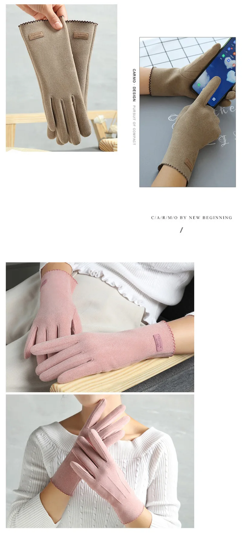 Women Winter Keep Warm Touch Screen Thin Fleece Fashion Elegant Solid Outdoor Drive Cycling Windproof Not Bloated Mittens Gloves