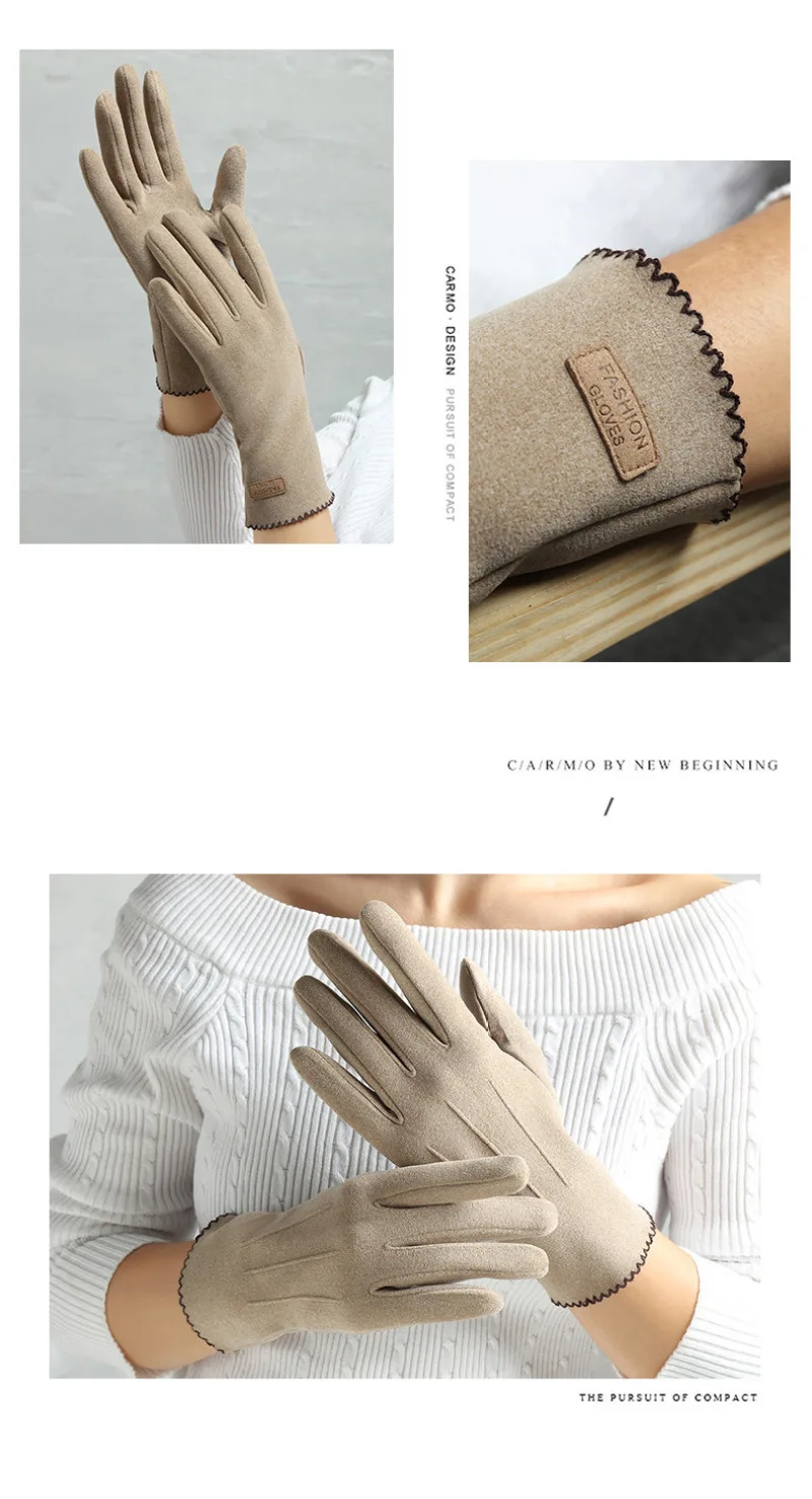 Women Winter Keep Warm Touch Screen Thin Fleece Fashion Elegant Solid Outdoor Drive Cycling Windproof Not Bloated Mittens Gloves
