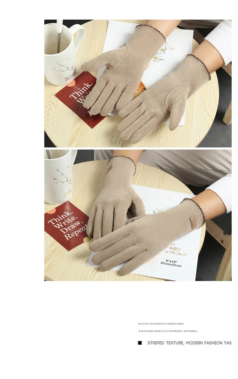 Women Winter Keep Warm Touch Screen Thin Fleece Fashion Elegant Solid Outdoor Drive Cycling Windproof Not Bloated Mittens Gloves