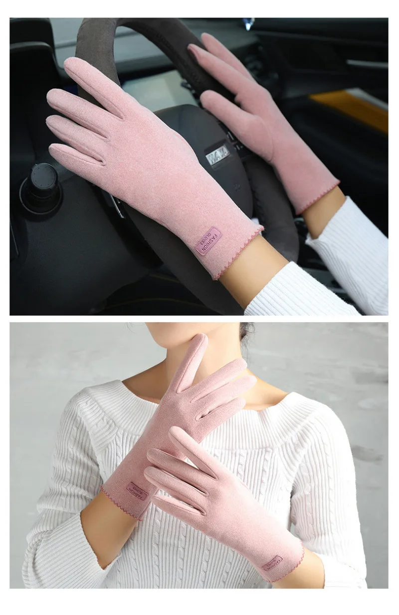 Women Winter Keep Warm Touch Screen Thin Fleece Fashion Elegant Solid Outdoor Drive Cycling Windproof Not Bloated Mittens Gloves