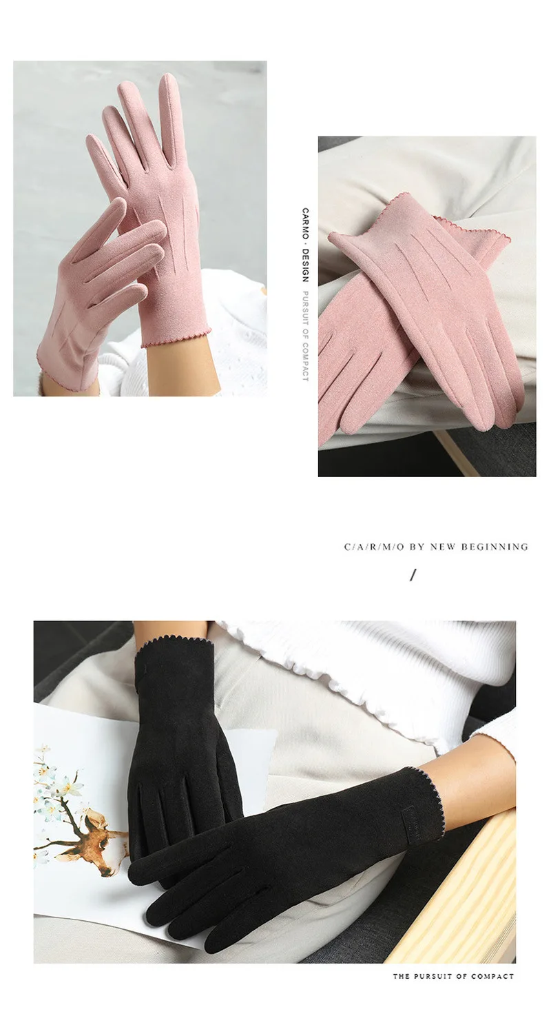 Women Winter Keep Warm Touch Screen Thin Fleece Fashion Elegant Solid Outdoor Drive Cycling Windproof Not Bloated Mittens Gloves