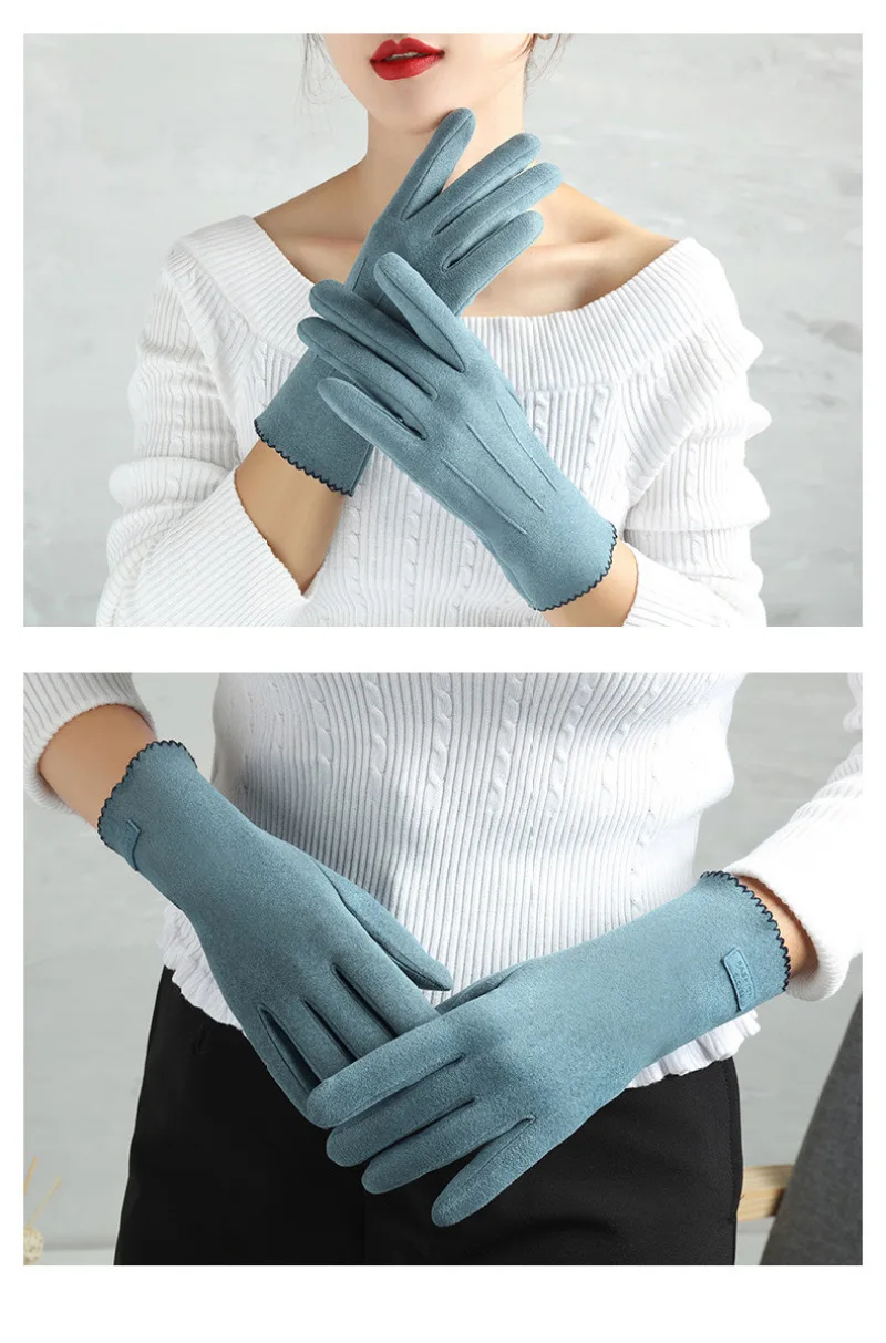 Women Winter Keep Warm Touch Screen Thin Fleece Fashion Elegant Solid Outdoor Drive Cycling Windproof Not Bloated Mittens Gloves