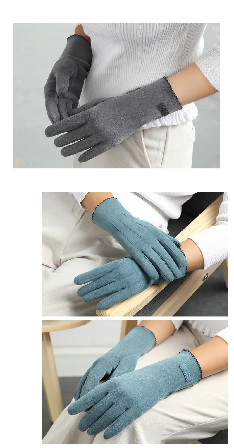 Women Winter Keep Warm Touch Screen Thin Fleece Fashion Elegant Solid Outdoor Drive Cycling Windproof Not Bloated Mittens Gloves