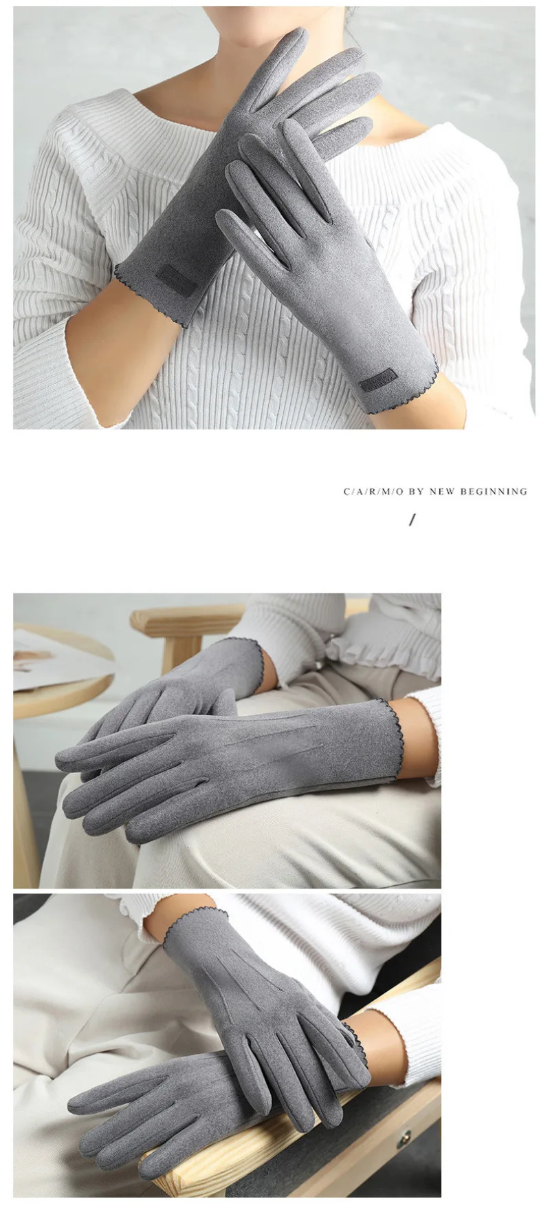 Women Winter Keep Warm Touch Screen Thin Fleece Fashion Elegant Solid Outdoor Drive Cycling Windproof Not Bloated Mittens Gloves