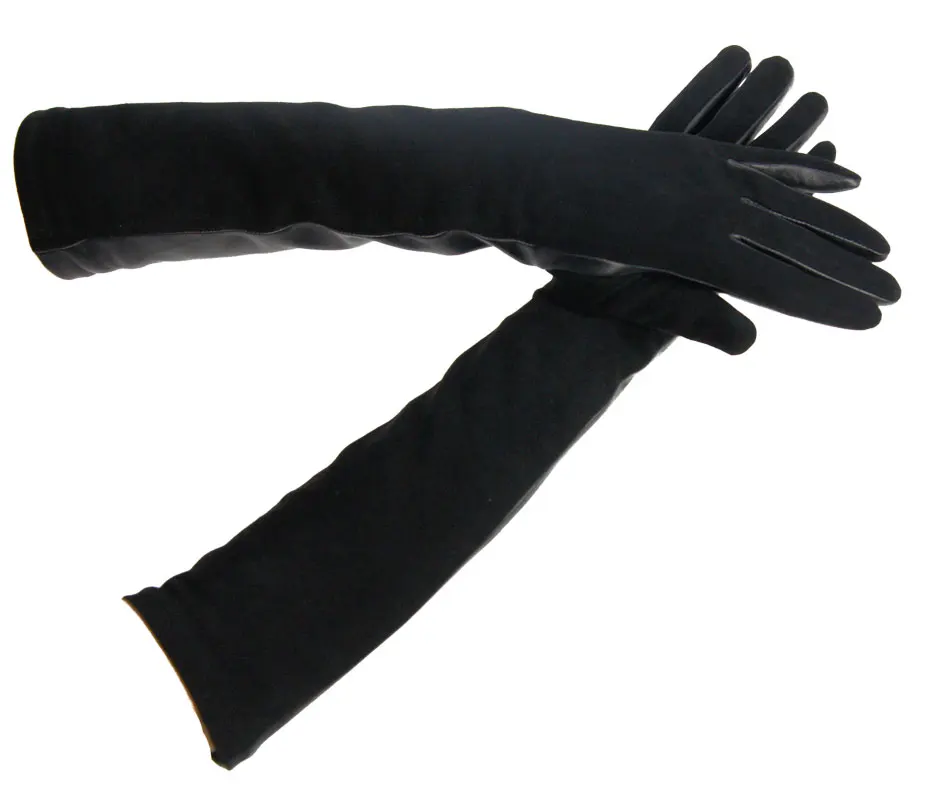 Women's Genuine Sheepskin Leather Winter Fashion Gloves Long Suede Mittens Female Accessory