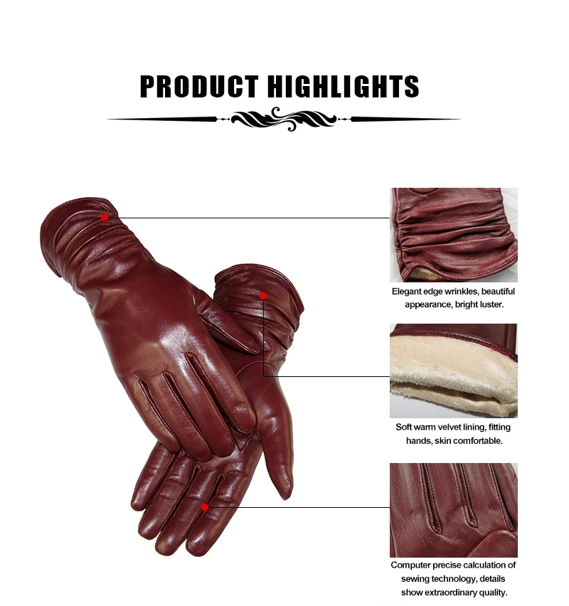 CHING YUN New Women Genuine Leather Gloves Winter Autumn Ladies Fashion Brand Sheepskin Thicken Arm Sleeve Warm Leather YV01