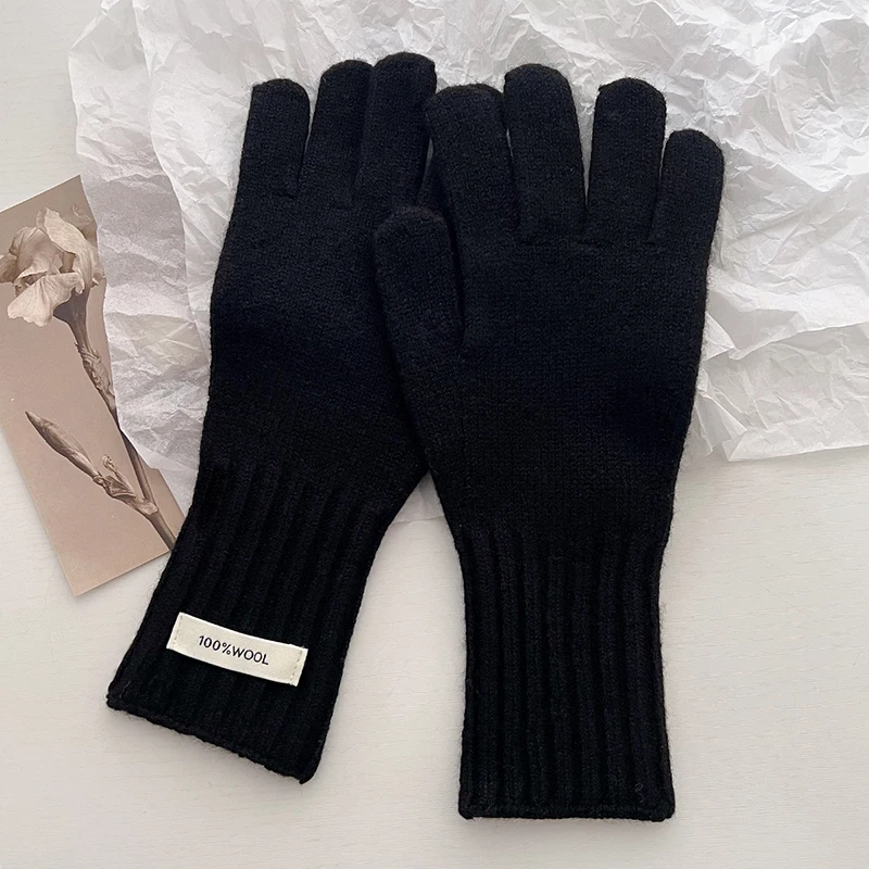 Women 100% Wool Knitted Warm Gloves Autumn Winter Fingerless Gloves Girls Fashion Casual Accessories Mittens Touch Screen Gloves