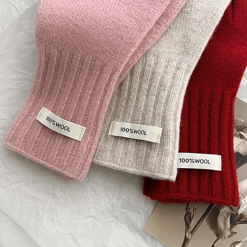 Women 100% Wool Knitted Warm Gloves Autumn Winter Fingerless Gloves Girls Fashion Casual Accessories Mittens Touch Screen Gloves