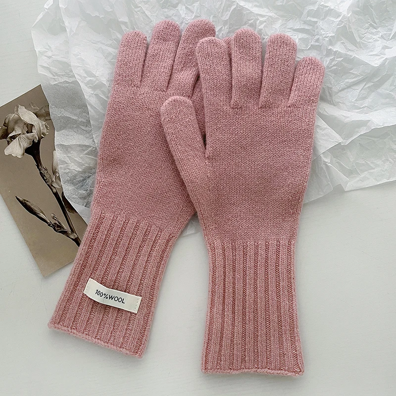 Women 100% Wool Knitted Warm Gloves Autumn Winter Fingerless Gloves Girls Fashion Casual Accessories Mittens Touch Screen Gloves